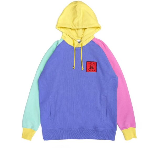 Teddy Fresh Men’s XL Colourblock Hoodie Sweatshirt – Purple, Pink, Yellow, Blue - Picture 1 of 8